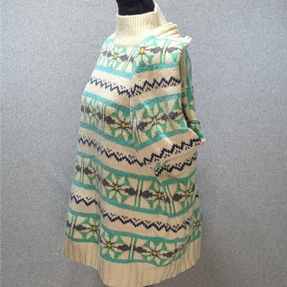 American Eagle Oversized Fair Isle Mock Neck Sweater Green Cream Floral Women S - Picture 15 of 16